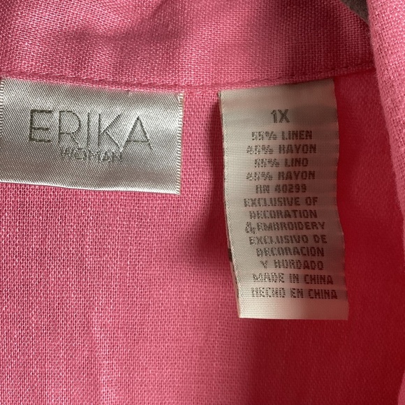 Erika Woman NWT Linen Blend Short Sleeve Button Down Shirt Size 1X  pink - Picture 3 of 8